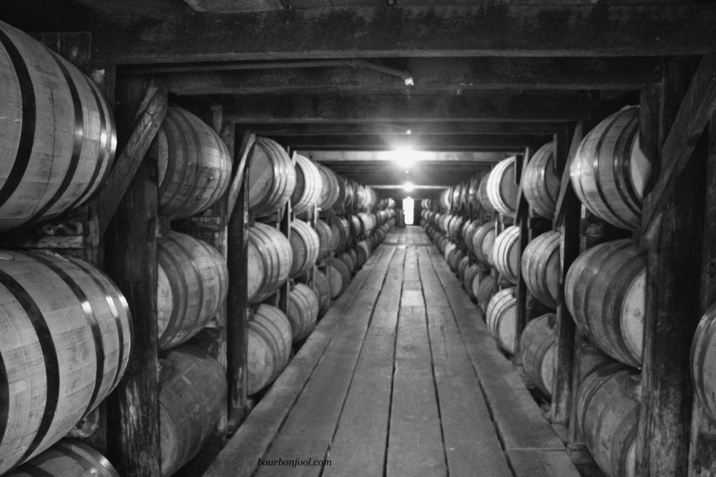 view of the inside of a rickhouse at Buffalo Trace Distillery