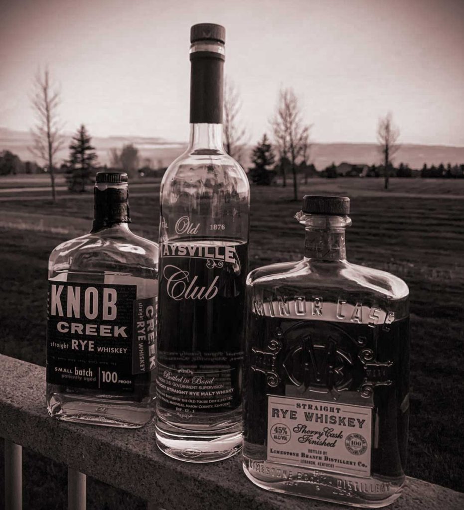 photo of three bottles of Rye Whiskey