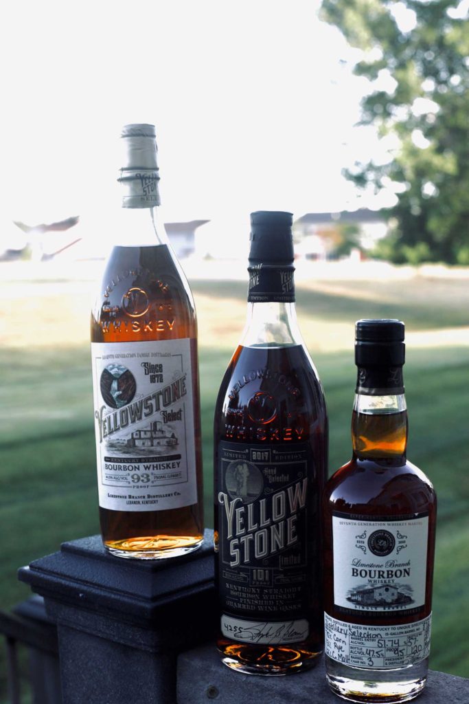 Three bottles of Yellowstone Bourbon from Limestone Branch