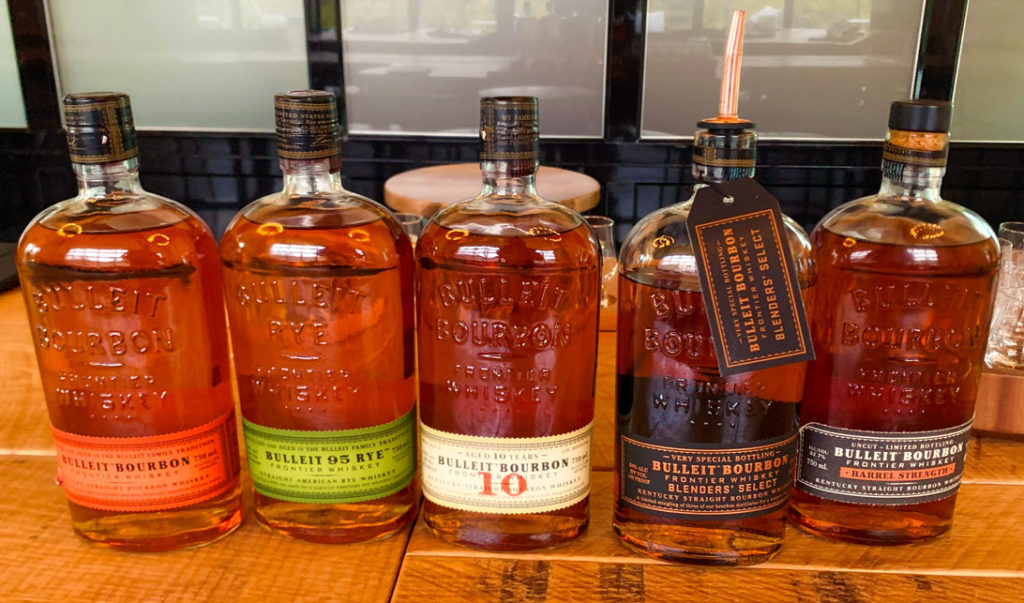 Five Bulleit Whiskey Bottles