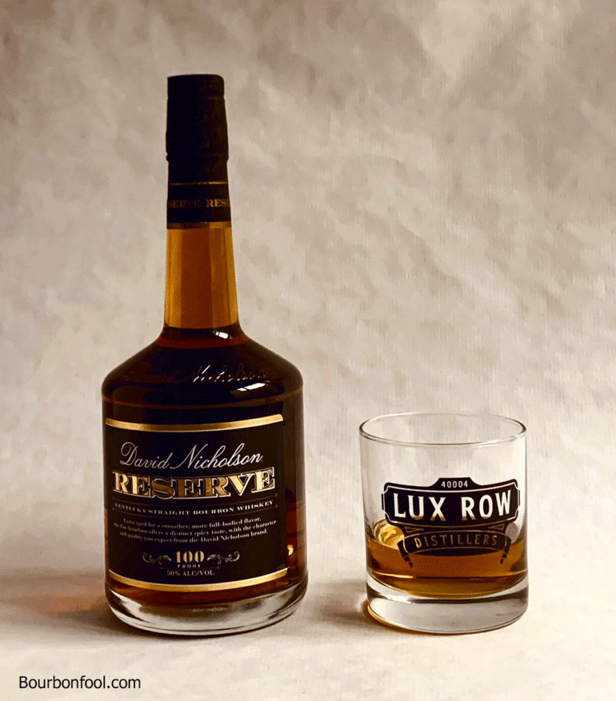 Bottle and glass of Lux Row brand David Nicholson Reserve.