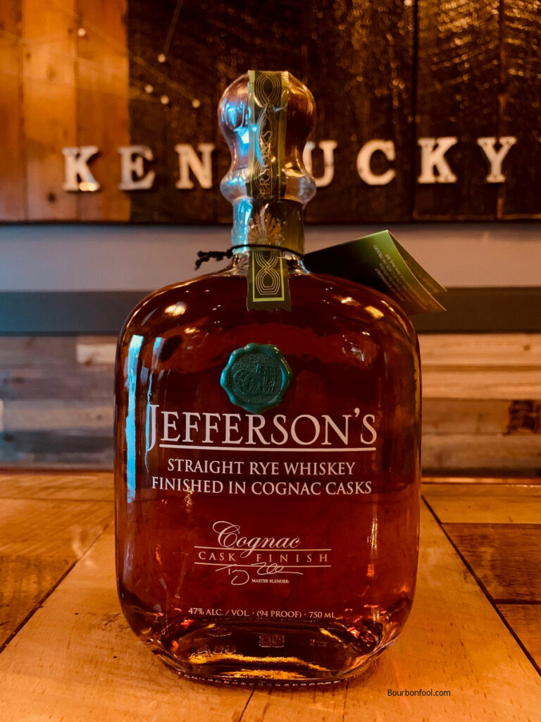 Bottle of Jefferson's Rye Whiskey finished in cognac casks