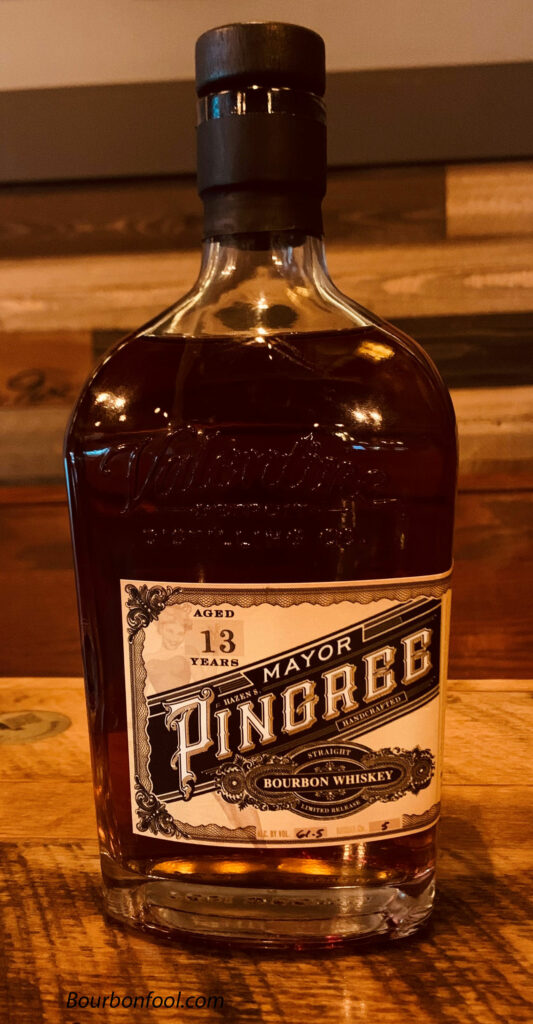 Bottle of Mayor Pingree 13-year-old bourbon. an example of Great whiskey from Ferndale Michigan