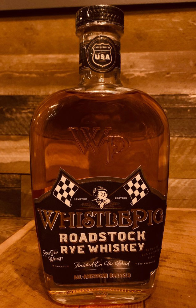 bottle of Whistle Pig Roadstock Rye Whiskey
