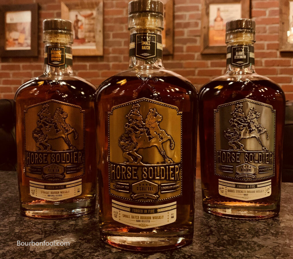 Three bottles of Horse Soldier Bourbon