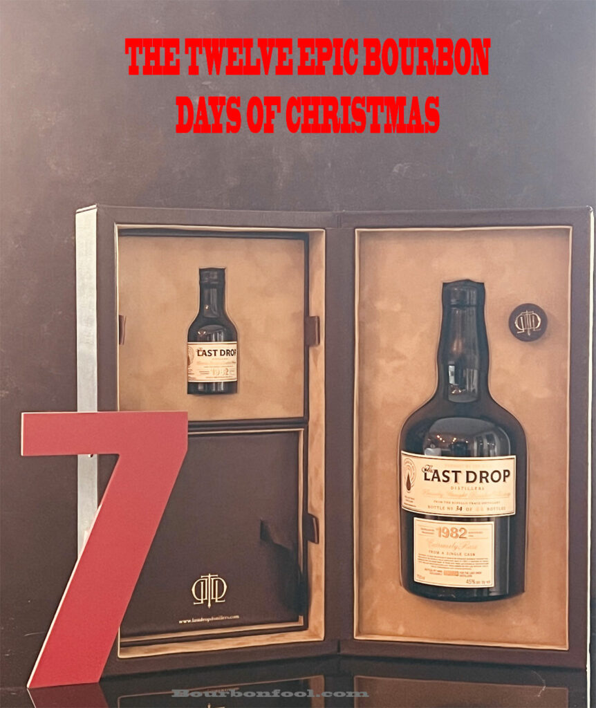 Presentation box of The Last Drop 1982 from Buffalo Trace Distillery. This bottle is day seven of the twelve epic bourbon days of Christmas continued.