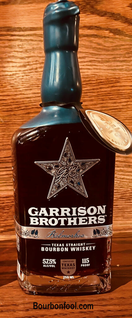 Bottle of Garrison Brothers Balmorhea is great bourbon from outside of Kentucky