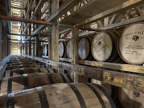 Barrels in ricks at the West Virginia Great Barrel Company