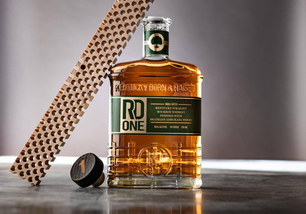 A bottle of RD One finished with Amburana Wood.