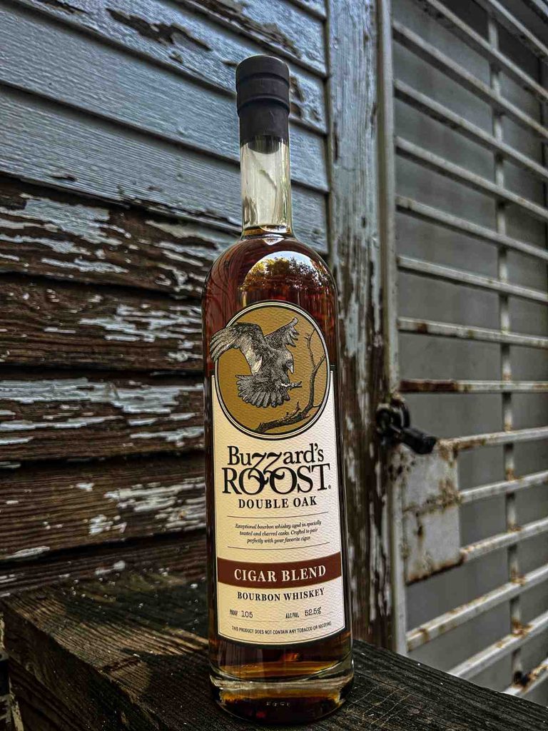 “Buzzard's Roost Double Oak Cigar Blend Bourbon 105 Proof.”